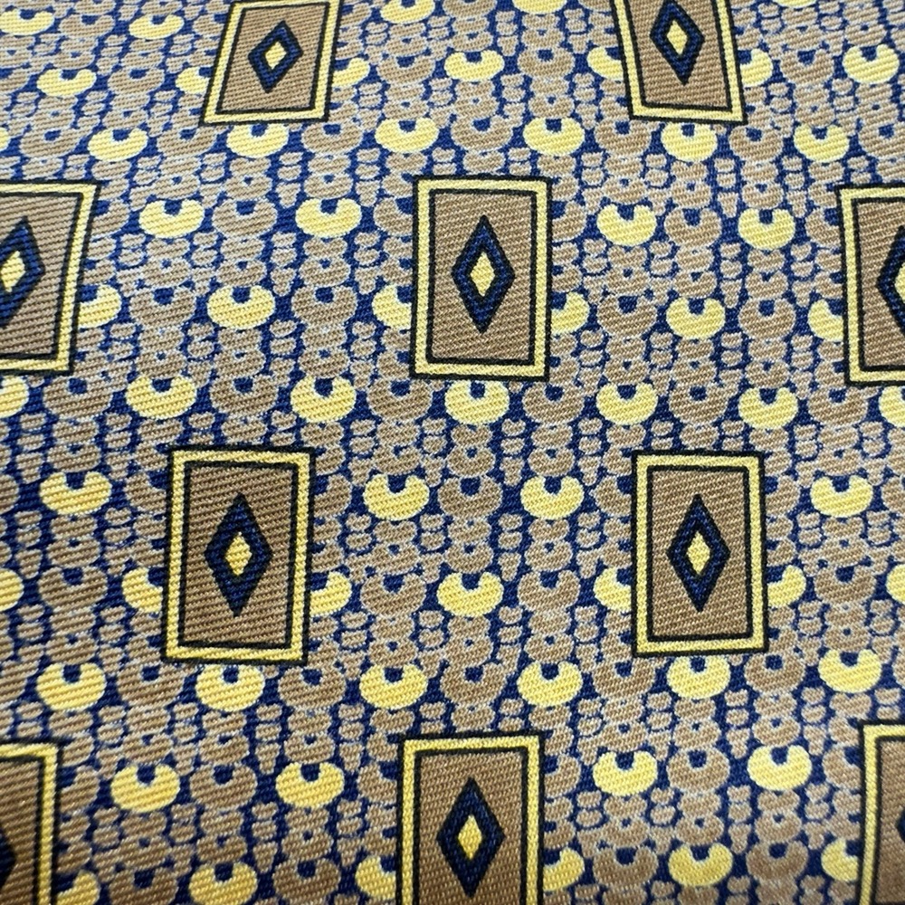 Pierre Balmain Silk Tie Mens OS Gold Navy Geometric Diamond Luxury Italian Made